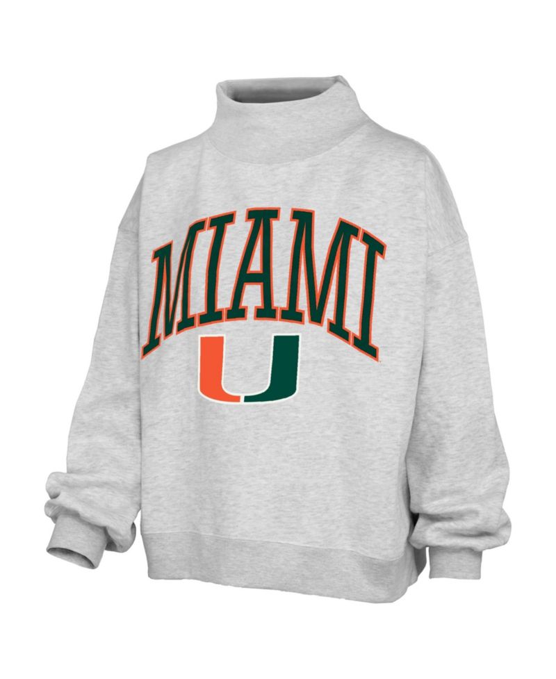 Women's Miami Hurricanes Nelson Texture Lingo Mock Neck Oversized Fleece Sweatshirt