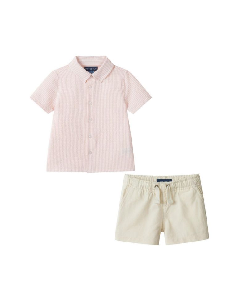 Baby Boys Puckered Buttondown and Shorts Set