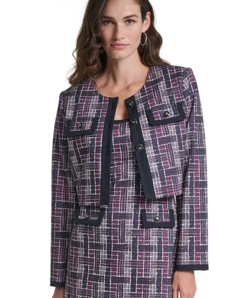 Women's Plaid Cropped Ponte Jacket