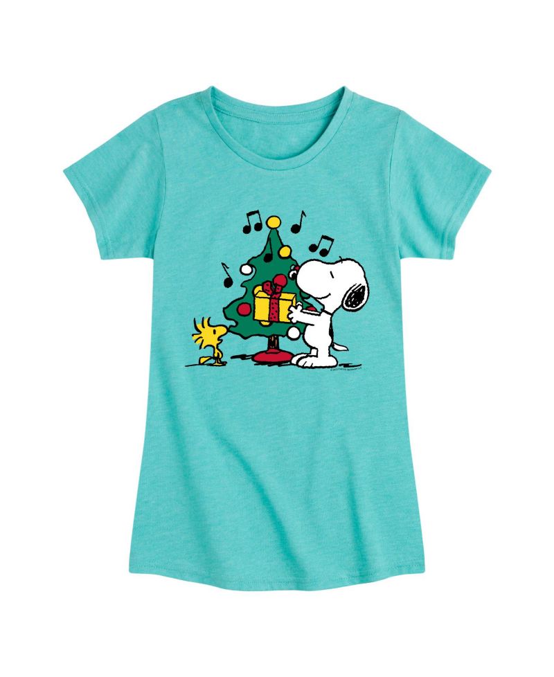 Big Girls Snoopy Christmas Tree Graphic Short Sleeve Tee