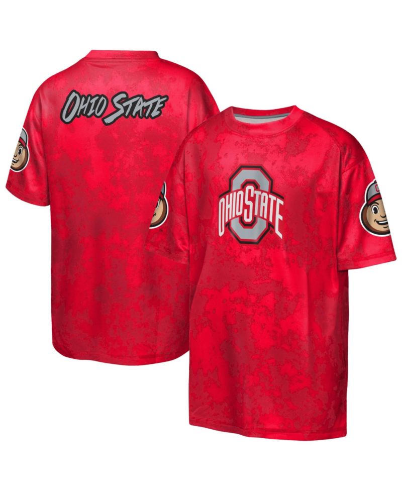 Big Boys and Girls Scarlet Ohio State Buckeyes Off-Side Sublimated T-Shirt