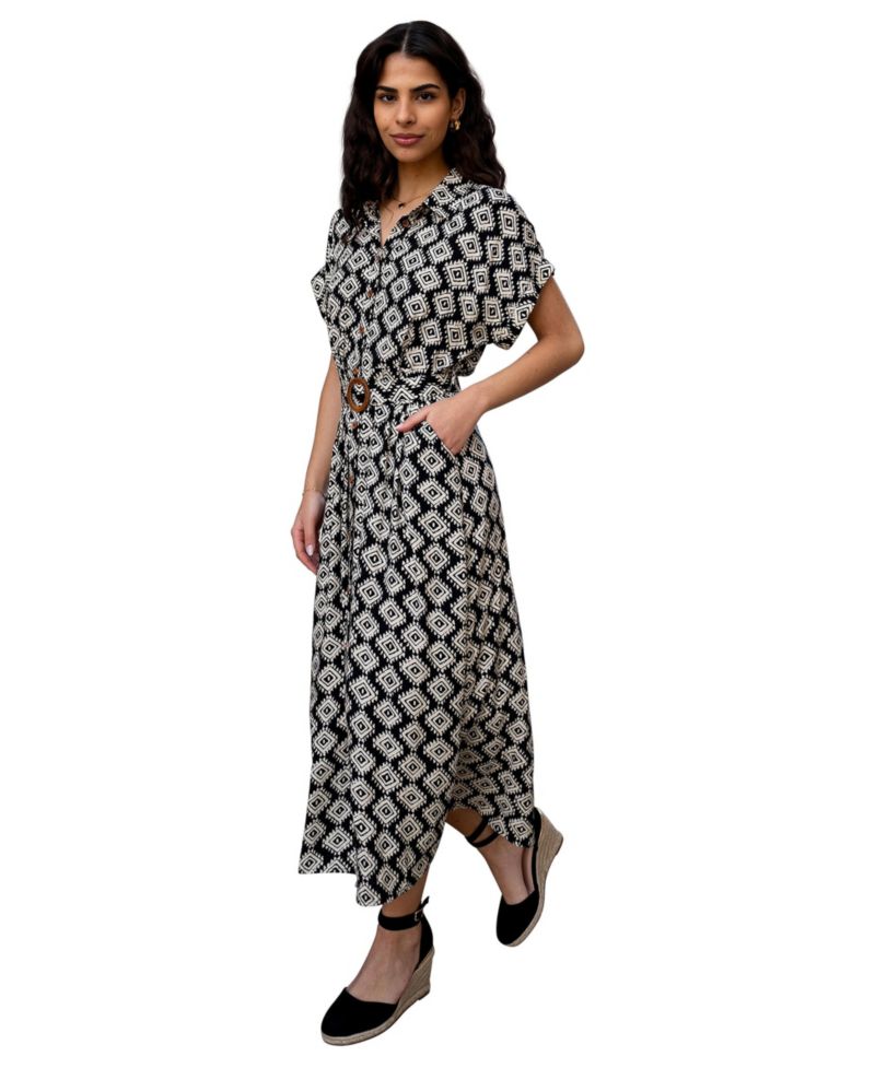 Women's Belted Midi Shirt Dress