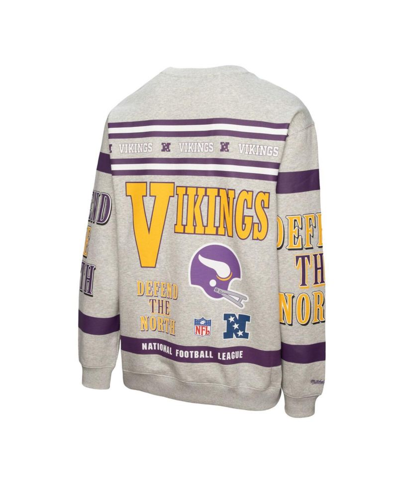 Men's Heather Gray Minnesota Vikings All Over Print Fleece Crewneck Sweatshirt