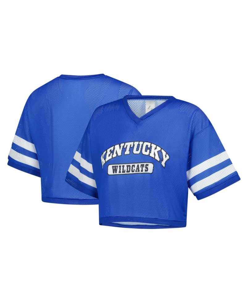 Women's Royal Kentucky Wildcats V-Neck Mesh Cropped T-Shirt
