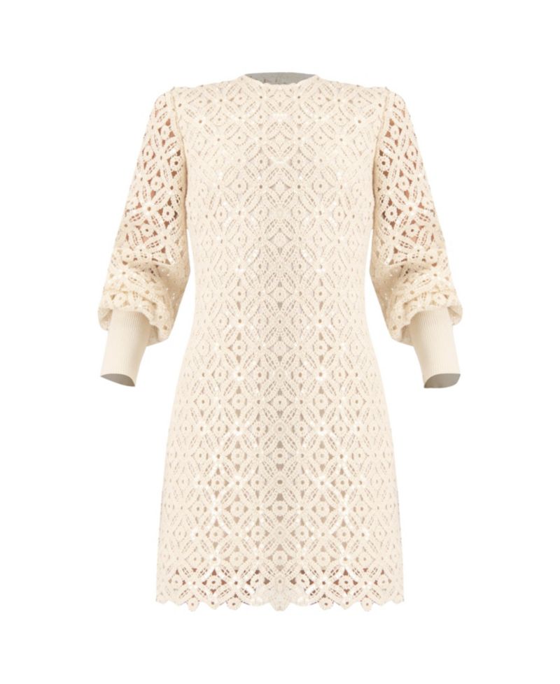 Women's Embroidered Crochet Mini Dress with Sequin Detailing