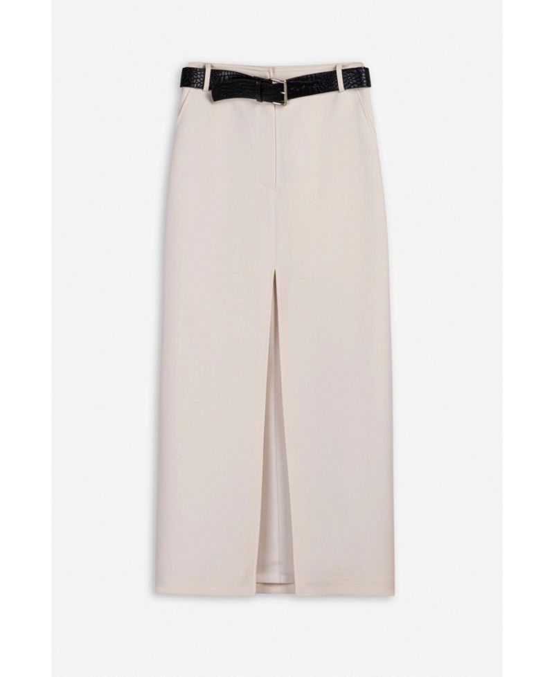 Women's Belted Front-Slit Maxi Skirt