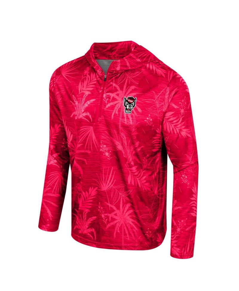 Men's Red NC State Wolfpack Palms Printed Lightweight Quarter-Zip Hooded Top