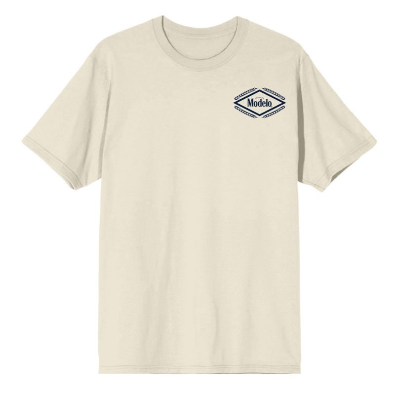Men's Diamond Frame & Brush Stroke Logos Crew Neck Short Sleeve Natural T-shirt