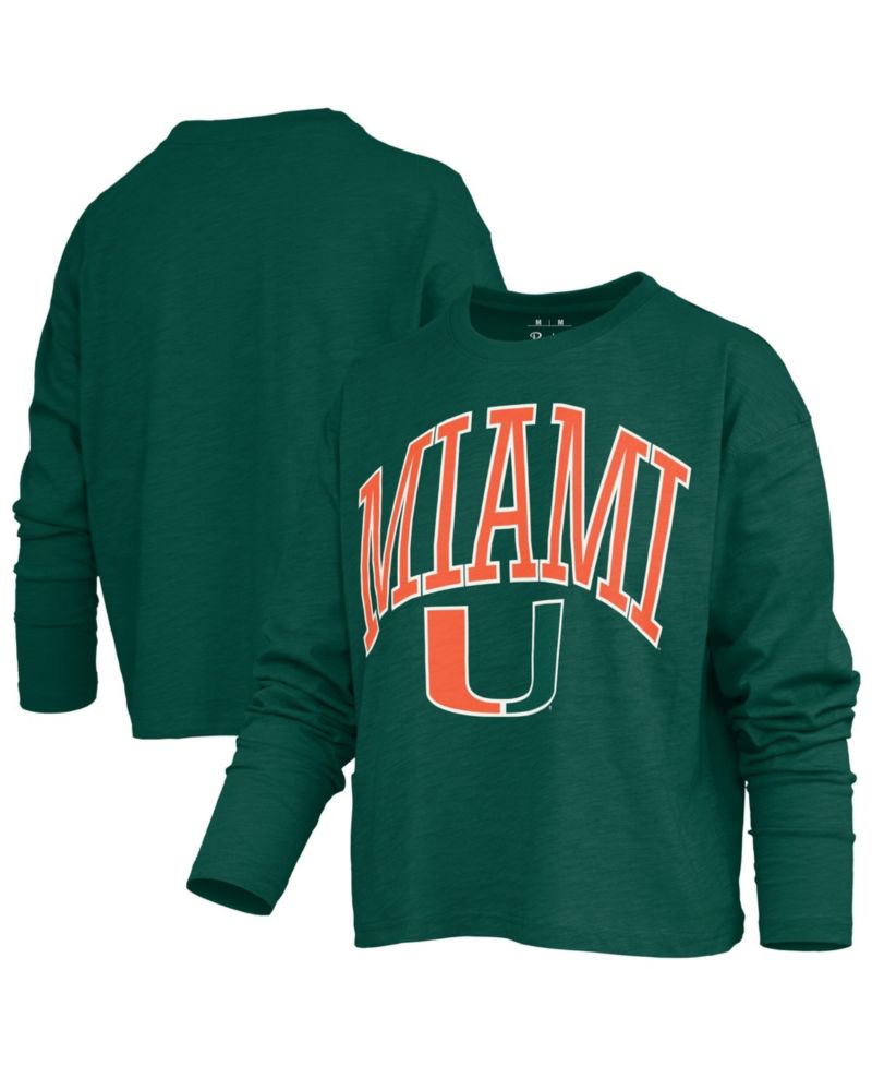 Women's Miami Hurricanes Motley Long-Sleeve Boxy Waist-Length Cotton-Blend T-Shirt