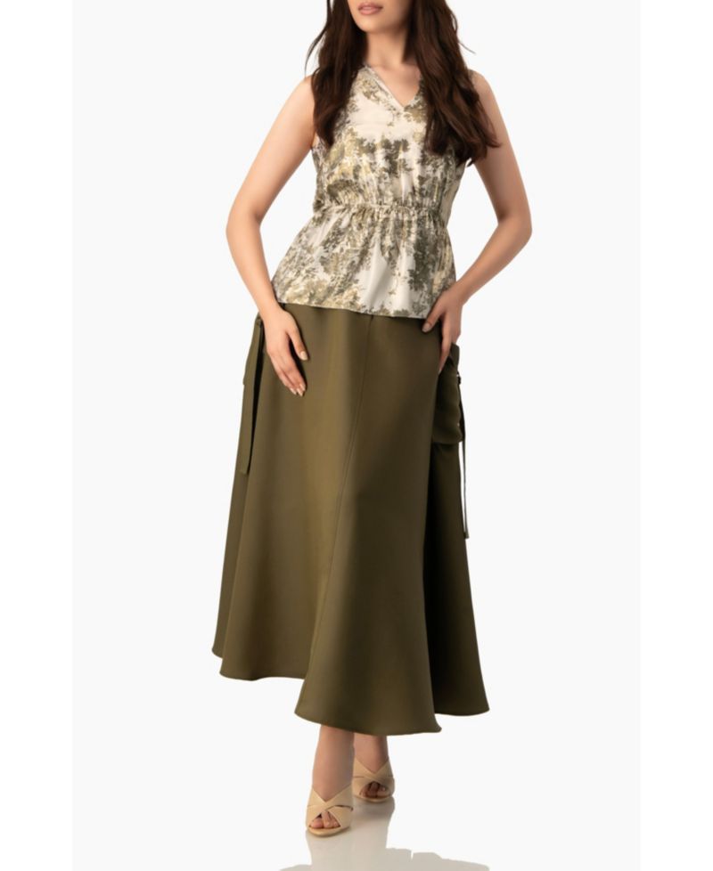 Women's Sleeveless Peplum Blouse in Abstract Botanical Print Top