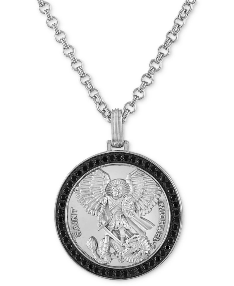 Diamond St. Michael Medallion 22" Pendant Necklace (1/4 ct. t.w.) in 18k Gold-Plated Sterling Silver