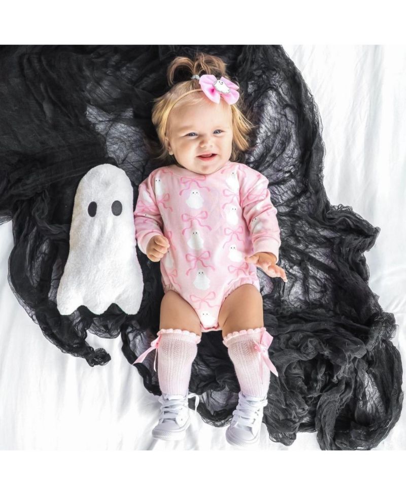 Baby Girl Coquette Ghost Halloween Long Sleeve Romper