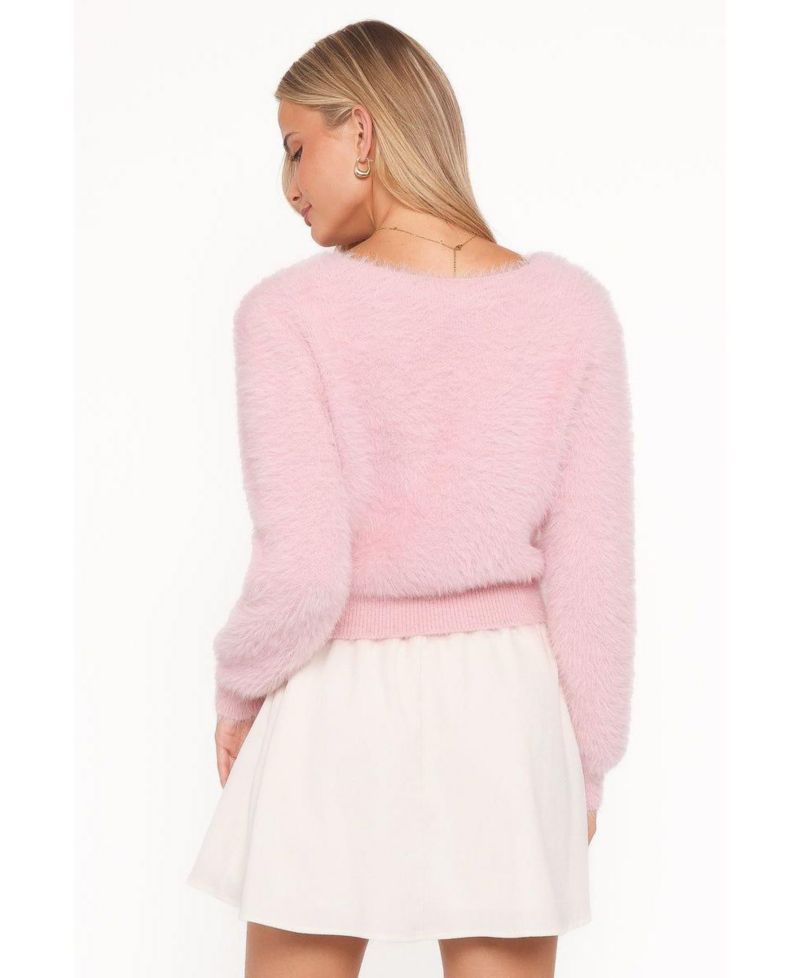 Women's Evelin Cropped Fuzzy-Knit V-Neck Cardigan