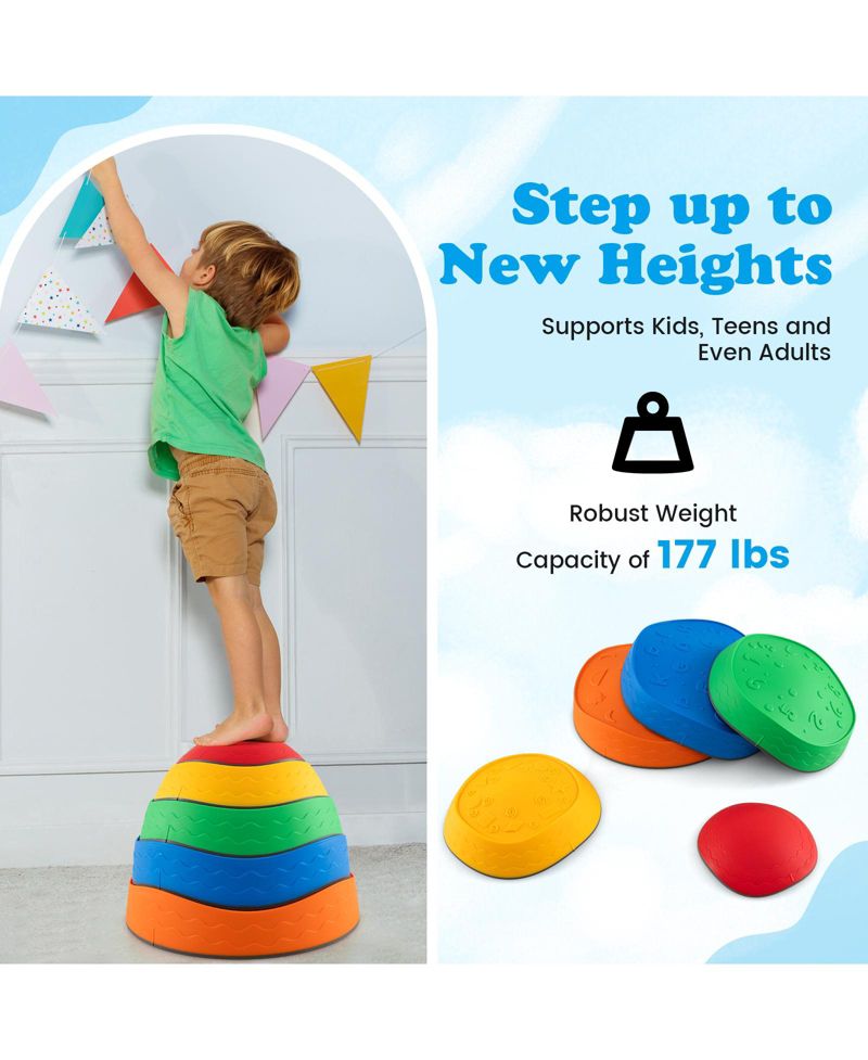 5 Pcs Kids Stepping Stones w/ Non-Slip Edge Sensory Toy for Indoor/Outdoor Play