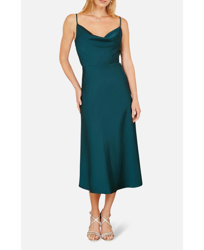 Women's Satin Cowl Neck Midi Dress