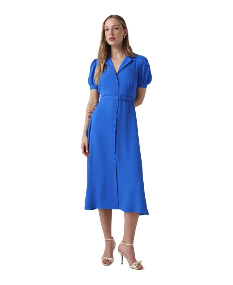 Women's Phoebe Puff-Sleeve Belted Midi Shirt Dress