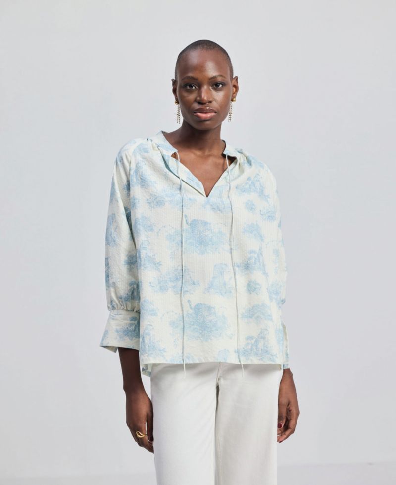 Women's Relaxed-fit Shirt with Drawstring in Animal Print