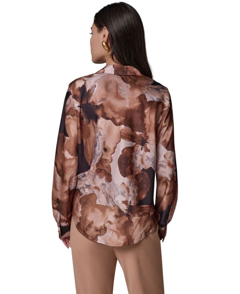Women's Long-Sleeve Satin Cowl-Neck Blouse