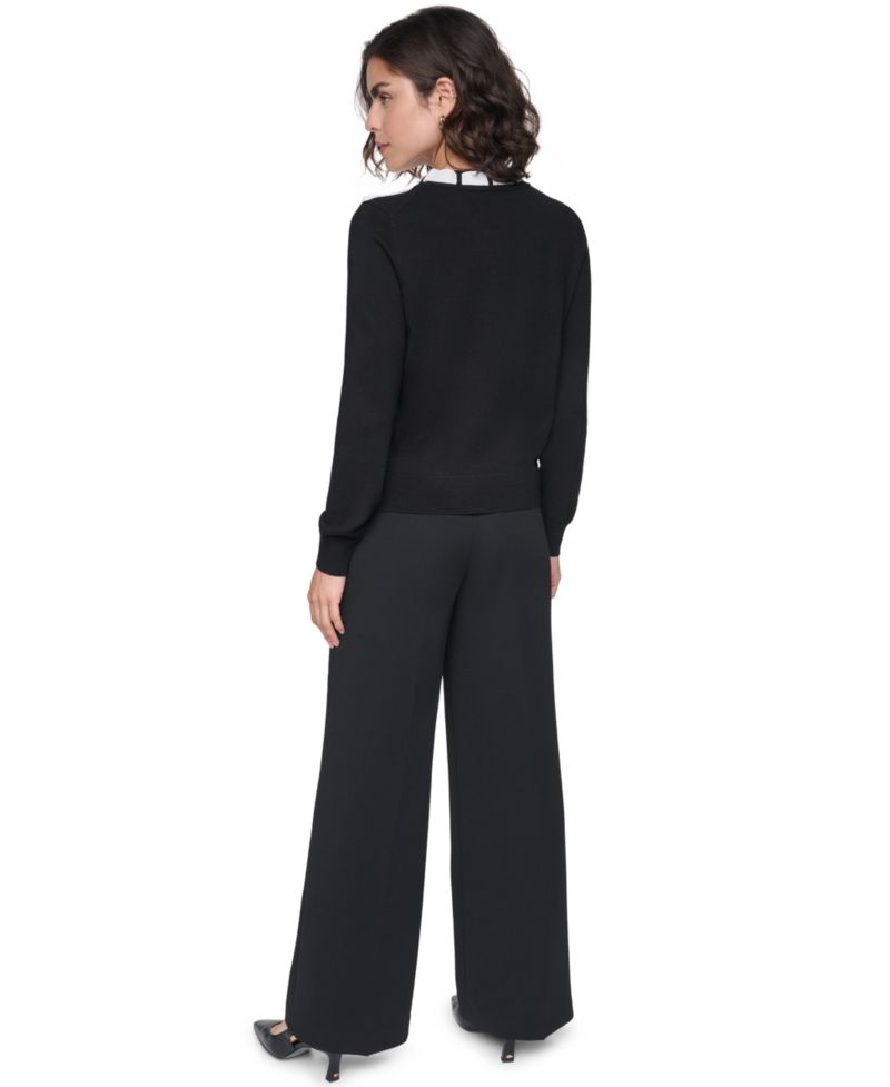 Women's Bow Front Crewneck Fitted Sweater