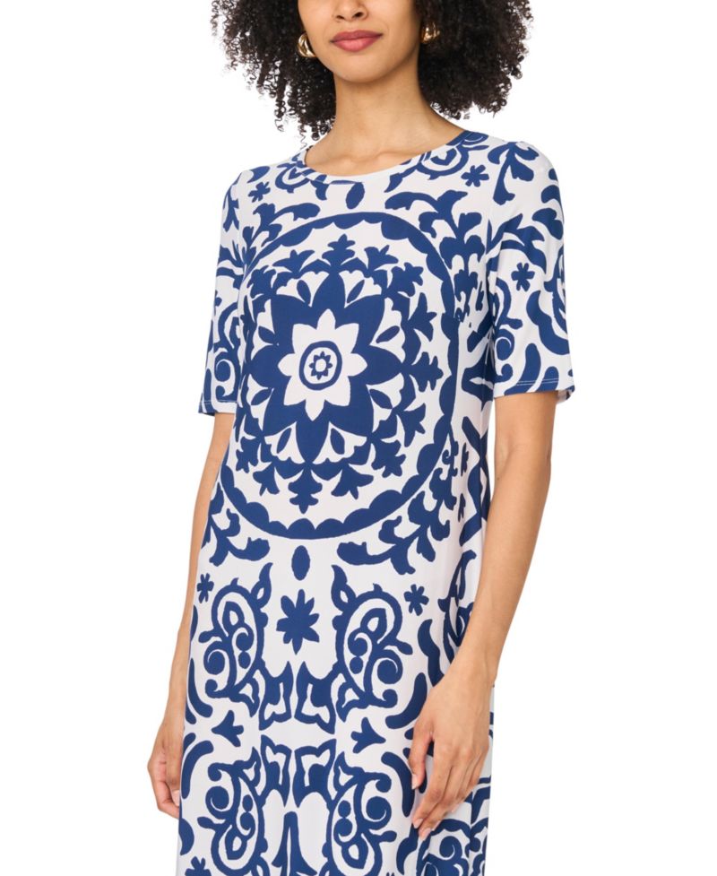 Women's Crewneck Printed Maxi Dress