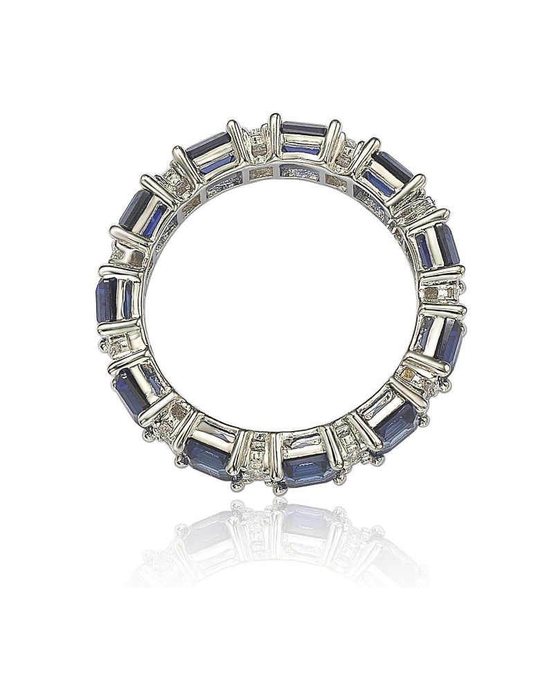 Suzy Levian Sterling Silver Sapphire & Created White Sapphire Assacher Cut Eternity Band Ring