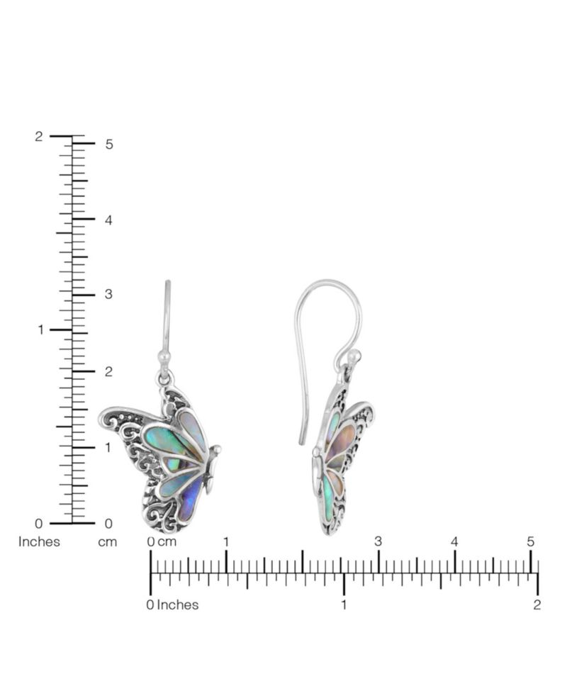 Sterling Silver Abalone or Mother of Pearl Oxidized Butterfly Drop Earrings