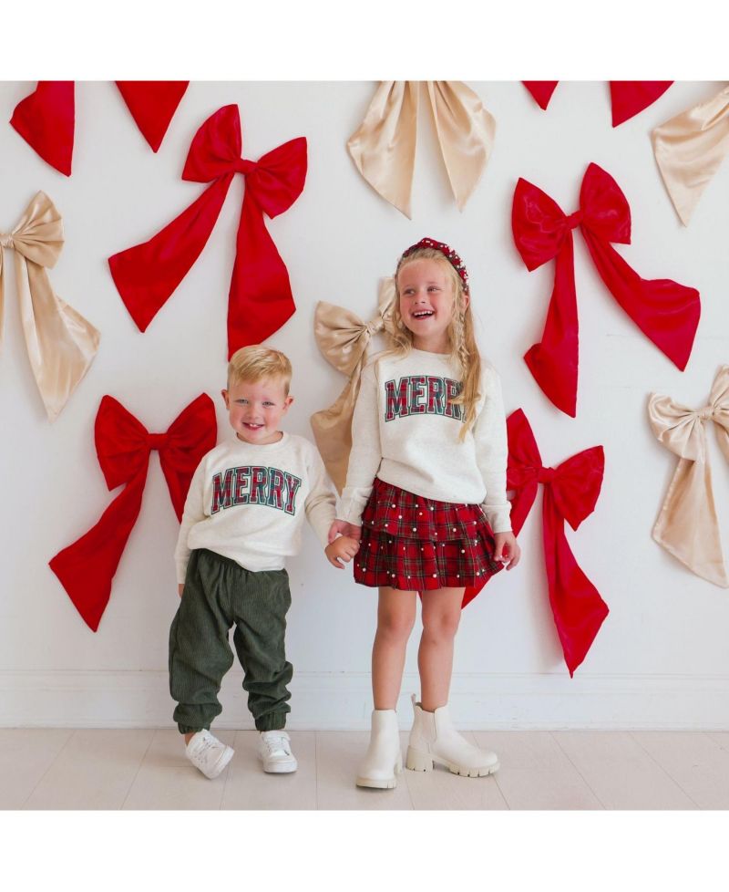 Boys' and Girls' Merry Tartan Patch Holiday Sweatshirt