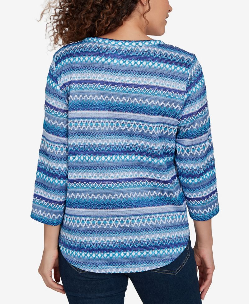 Petite Textured-Stripe 3/4-Sleeve Crewneck T-Shirt