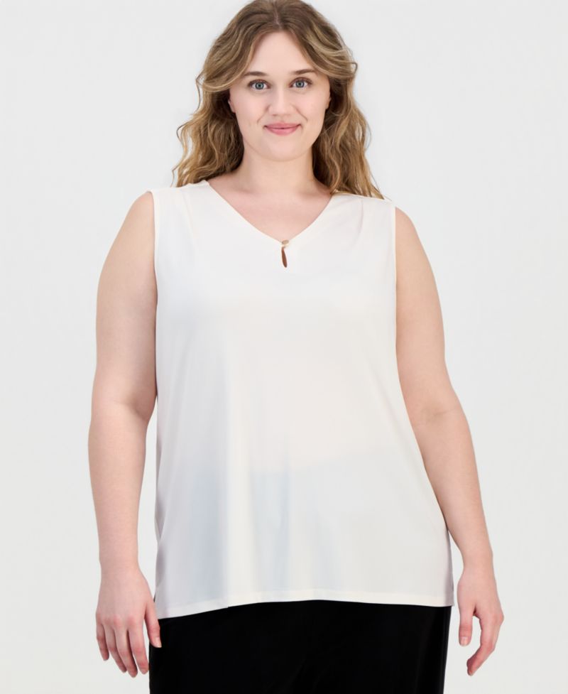 Petite V-Neck Keyhole Sleeveless Blouse