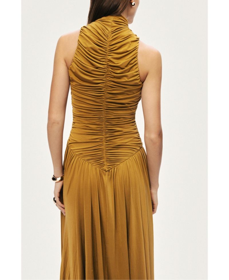 Women's Ruched High-Neck Maxi Dress