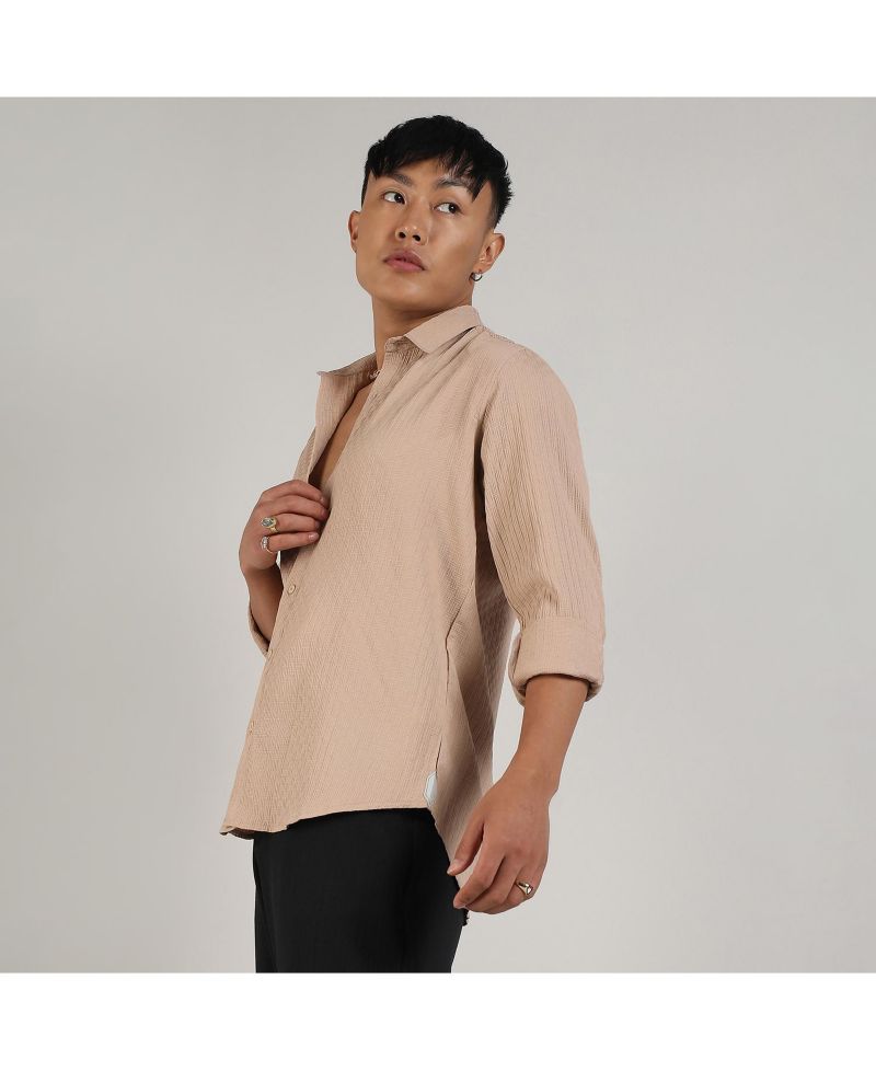 Men's Beige Textured Interweave Shirt