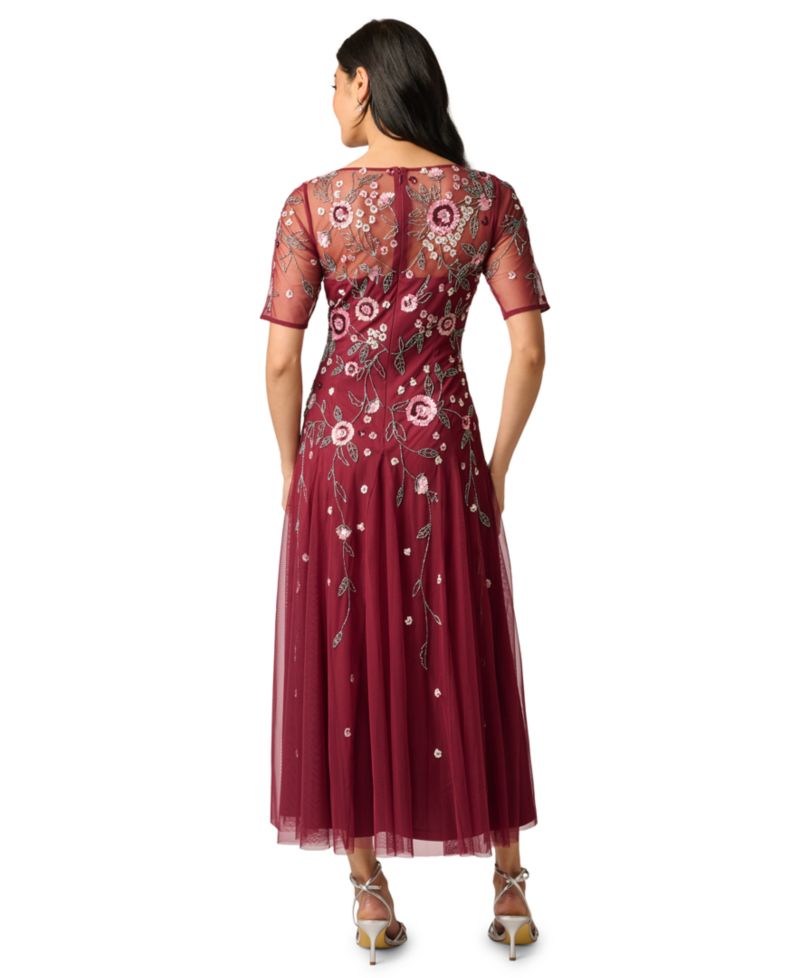 Women's Floral Beaded Midi Dress
