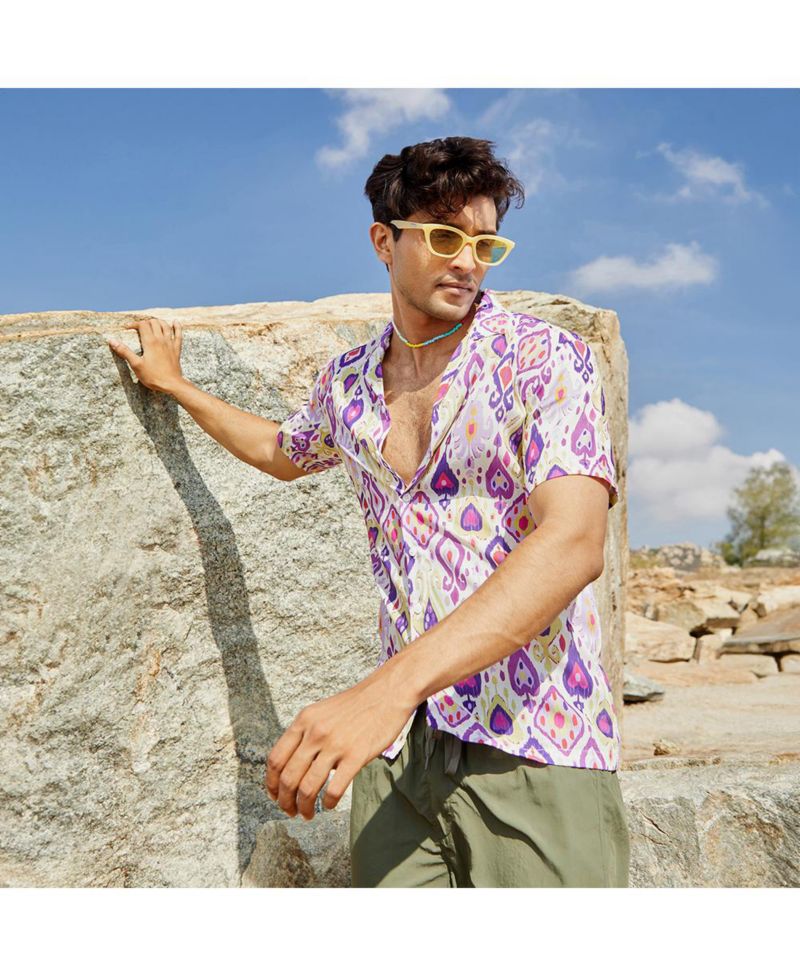 Men's Lavender & Pear Yellow Ethnic Shirt
