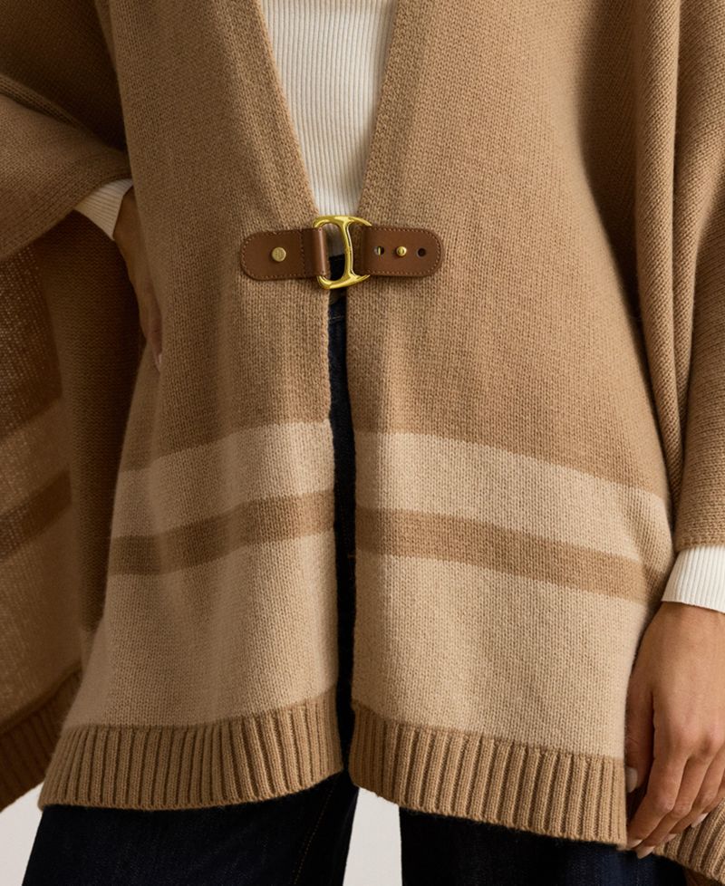 Women's Wool-Cashmere Two-Tone Buckle-Trim Poncho