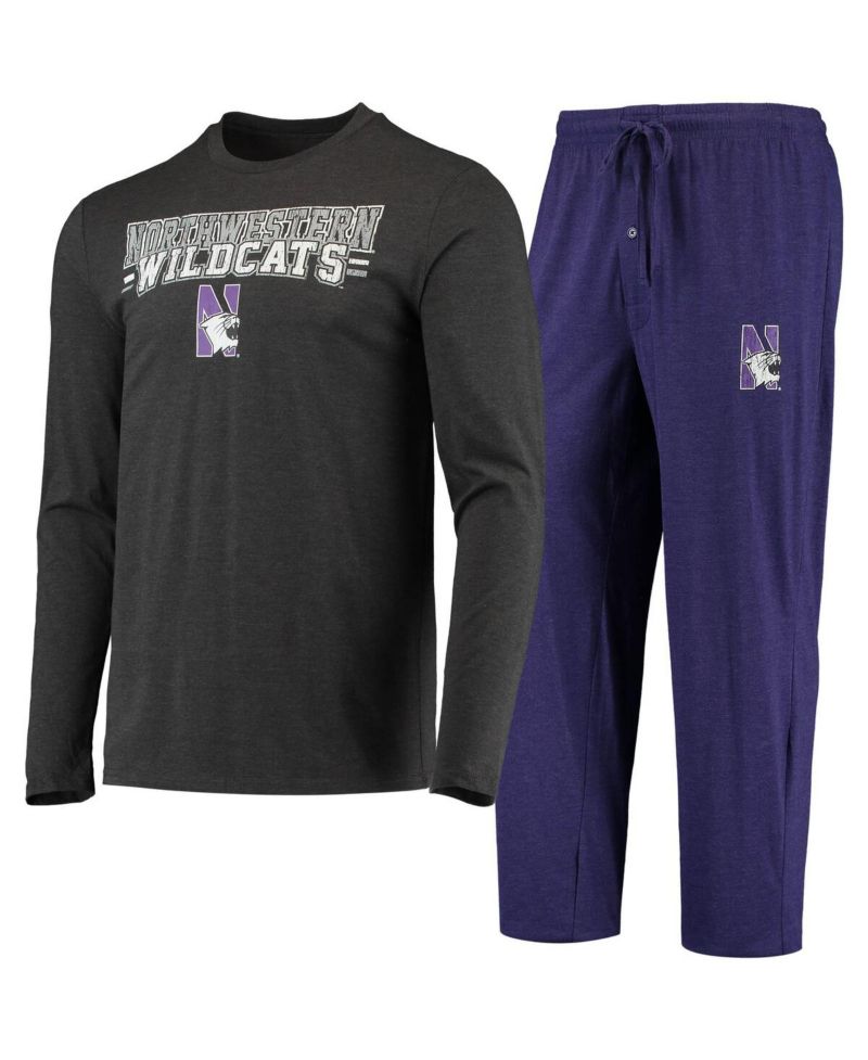 Men's 2-Piece Purple/Heathered Charcoal Northwestern Wildcats Meter Long Sleeve Top and Pants Sleep Set