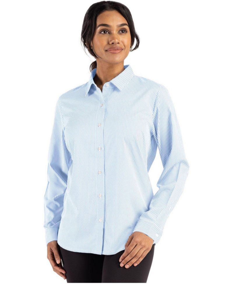 Women's Cutter and Buck Skyline Epic Confidence Recycled Gingham Long Sleeve Dress Shirt