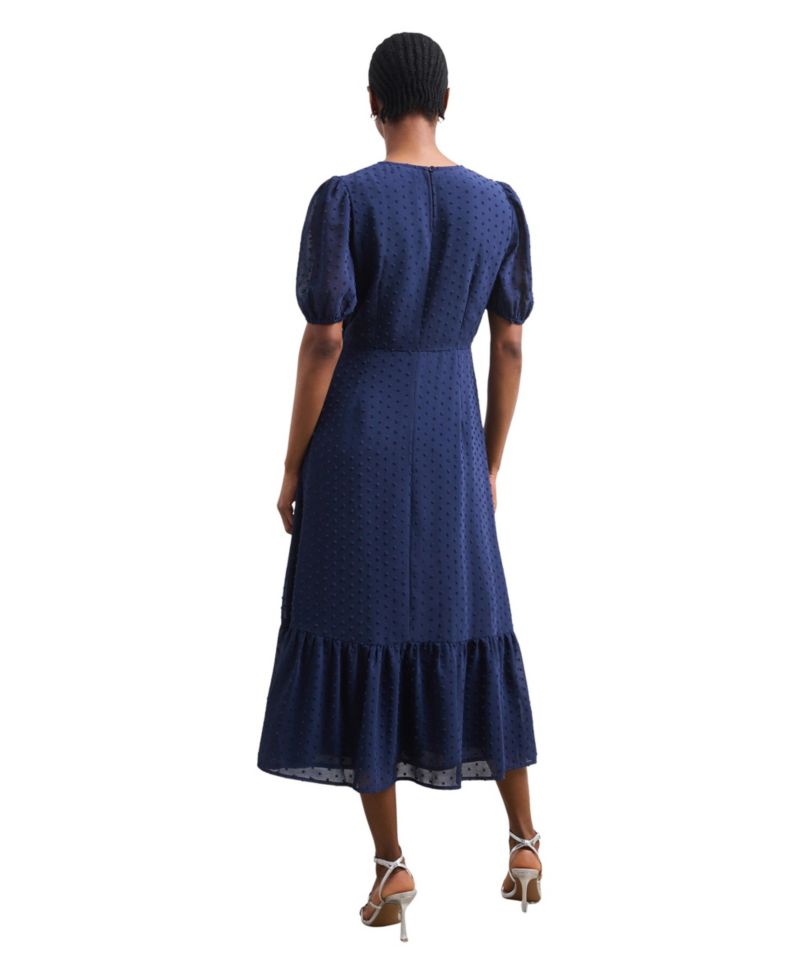 Women's Loretta Fit & Flare Empire Waist Puff-Sleeve V-Neck Georgette Midi Dress