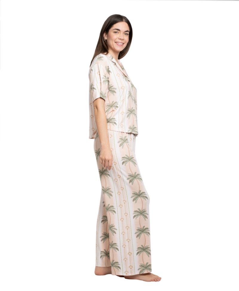 Women's Notch Collar Shirt & Crop Pants, 2-Piece Set