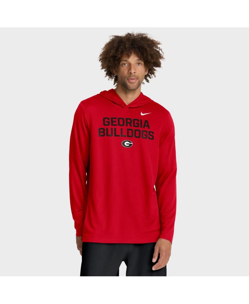 Men's Red Georgia Bulldogs 2025 Sideline Performance Long Sleeve Hoodie T-Shirt