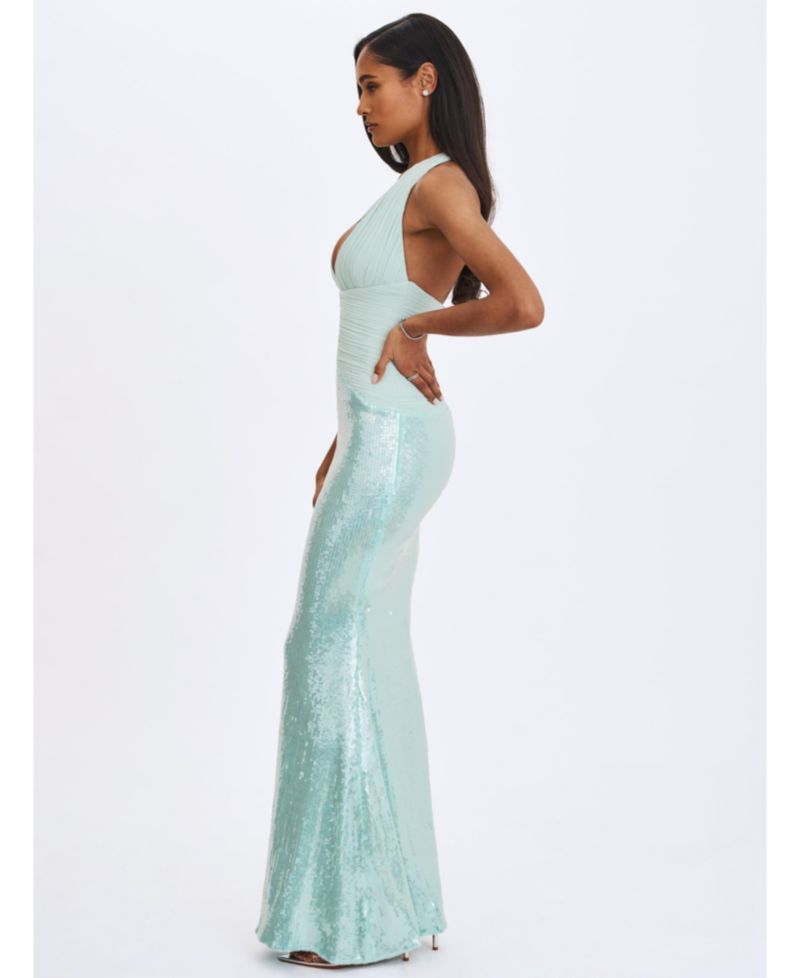 Women's Wendale Mint Sequin Plunging Mermaid Maxi Dress