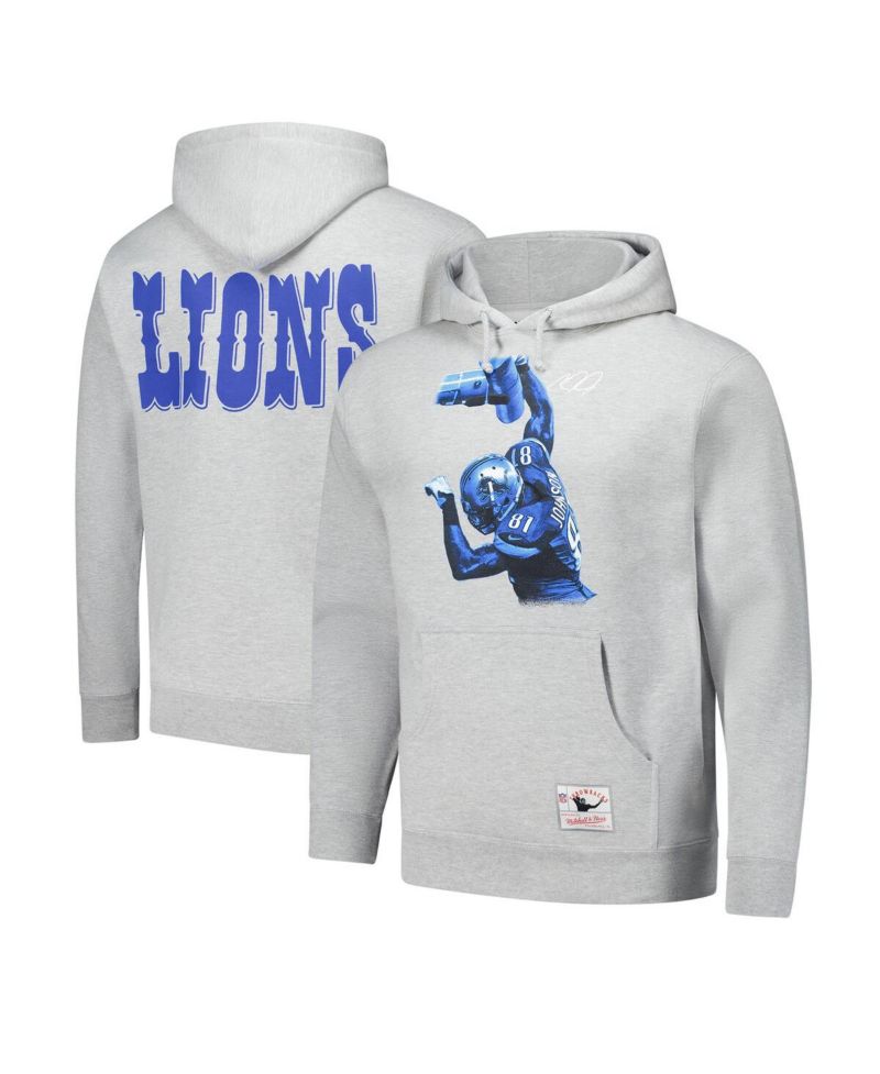 Men's Heather Gray Calvin Johnson Detroit Lions Hall of Fame Player Graphic Pullover Hoodie