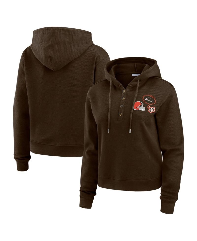 Women's Brown Cleveland Browns Waffle Hoodie Pullover Top
