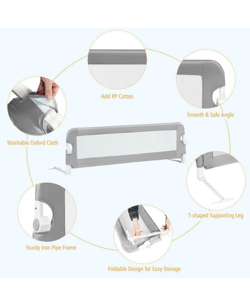 Extra Long Foldable Bed Guard Rail for Children, Easy to Install and Store