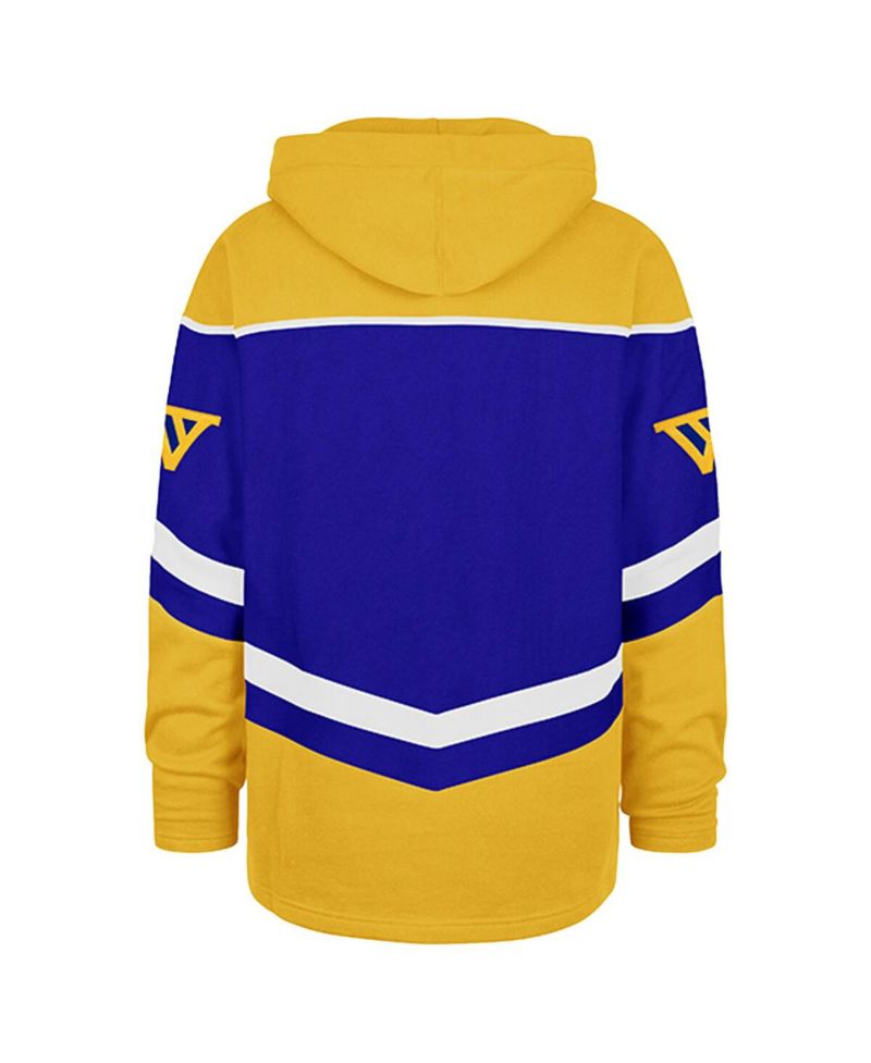 Men's Royal Golden State Warriors Oversized Tri-Satin Layup Lacer Pullover Hoodie