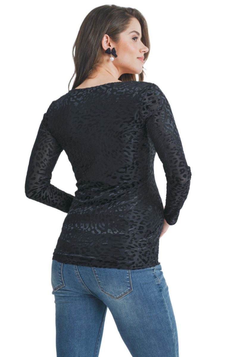 Women's Leopard Print Velvet Long Sleeve Maternity Top