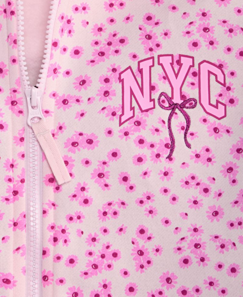 Girls' XS-XL NYC Bow Printed Zip Fleece Hoodie