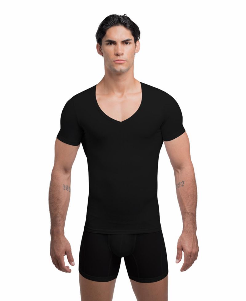 Men's Compression Slim-Fit Deep V-Neck Cotton-Blend T-Shirt