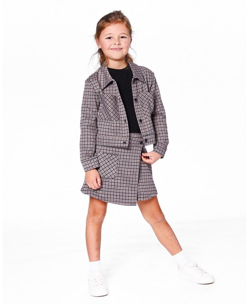 Toddler Girls Jacquard Knit Jacket with Houndstooth Pattern - Toddler|Child