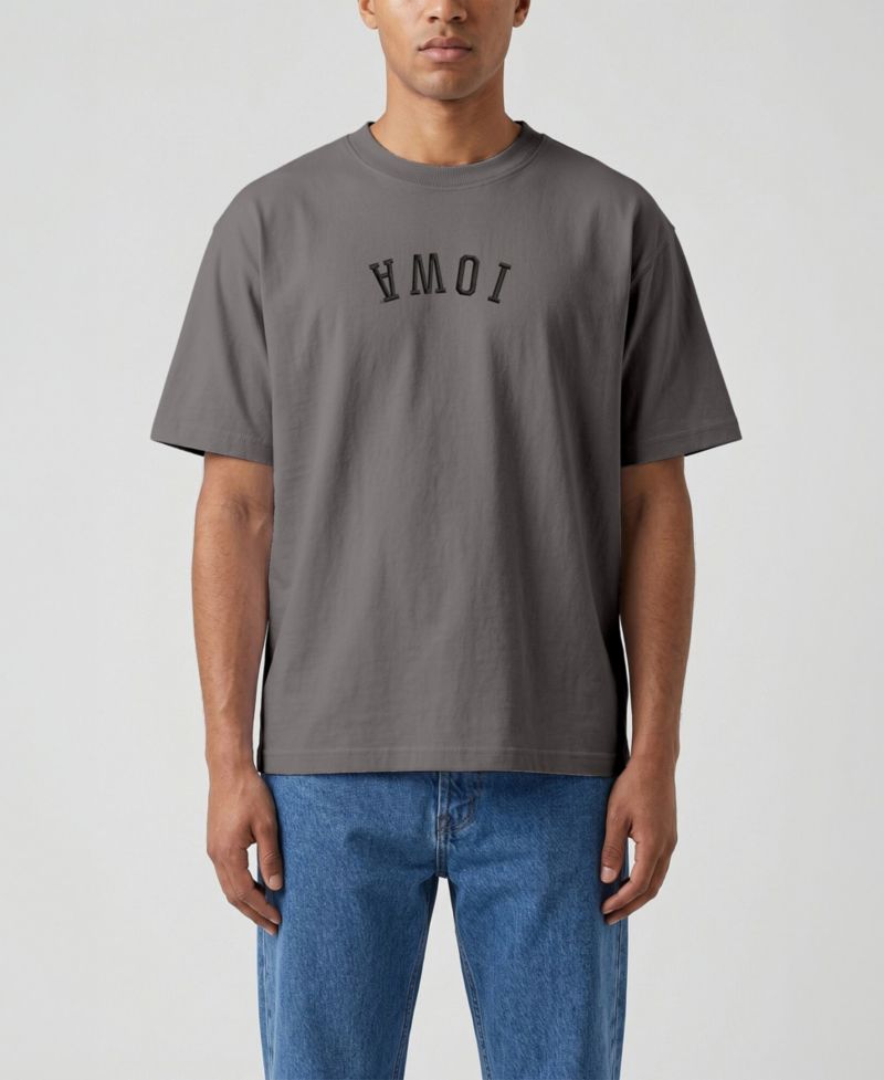 Men's Brown Iowa Hawkeyes Upside Down Embroidered Vintage Heavyweight T-Shirt