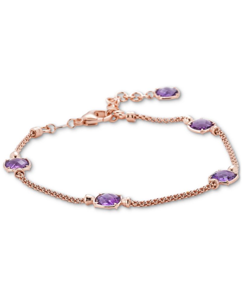 Lapis Lazuli Station Link Chain Bracelet in 14k Gold-Plated Sterling Silver (Also in Turquoise, Citrine, Amethyst, Garnet & Onyx)